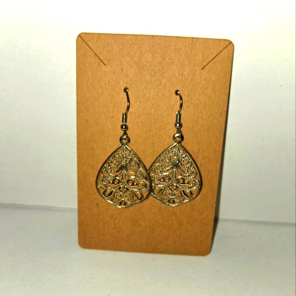Silvertone Filigree Earrings Fish Hook Style